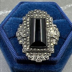 1930’s Art Deco Sterling Onyx Marcasite Ring